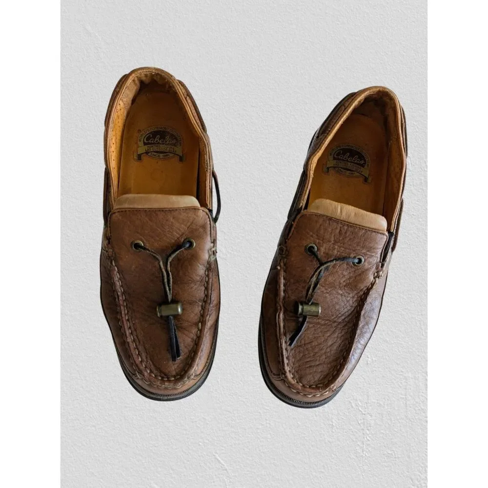 Vtg Cabela's Brown Leather Tassle Boat Slip On 82-4789 Shoes Sz 10EE